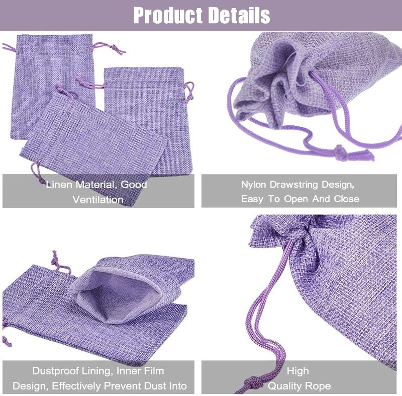 Bezall 20Pcs Burlap Bags with Drawstring 2.7 x 3.5 Inch, Linen Small Party Favor Gift Bags Jewelry Pouches Sachet Sacks for Wedding, DIY Craft (Light Purple) - Image 4